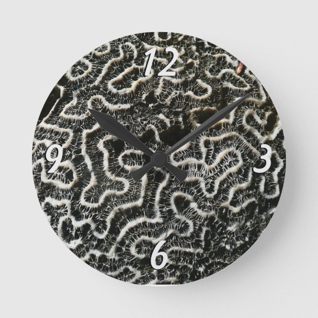 Black and White Coral II Abstract Nature Photo Round Clock (Front)
