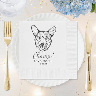 Black and White Corgi Dog Personalised Wedding Napkin