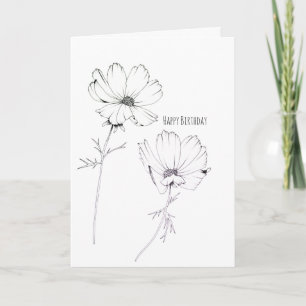 Black and White Cosmos Flower Greeting Card