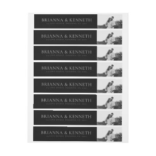 Black and White Couple Photo Script Wedding Wrap Around Label