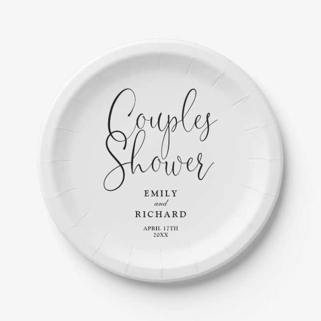 Black And White Couples Bridal Wedding Shower Paper Plate (Front)