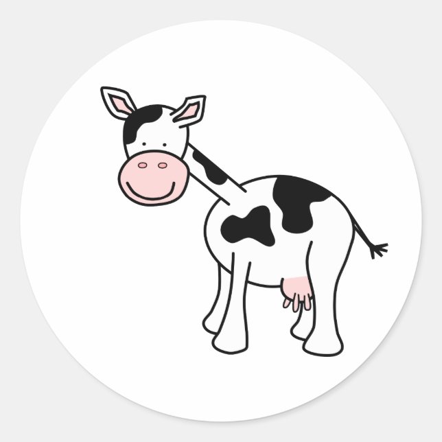 Black and White Cow Cartoon. Classic Round Sticker (Front)