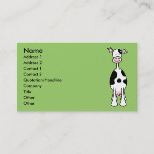 Black and White Cow Cartoon. Front. Business Card