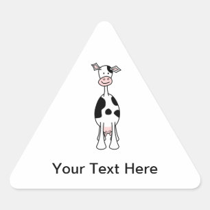 Black and White Cow Cartoon. Front. Triangle Sticker