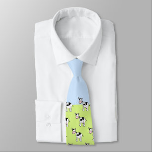 Black and White Cow Cartoon Tie