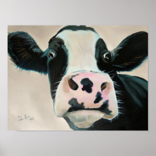 Black and white cow face portrait painting poster