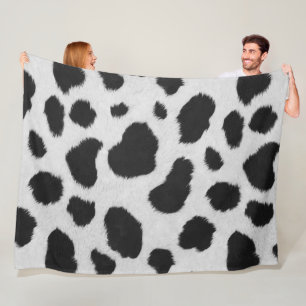 Black and white cow faux fur pattern fleece blanket