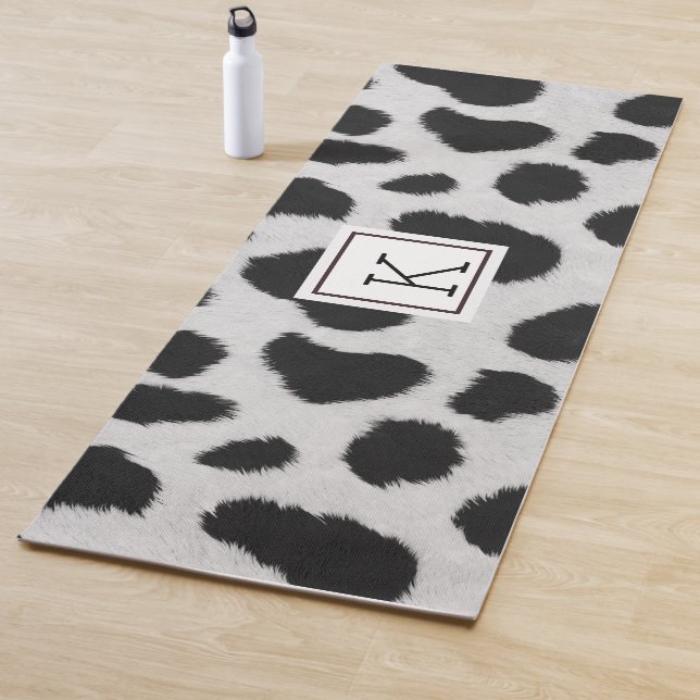 Black and white cow faux fur pattern yoga mat (In Situ)