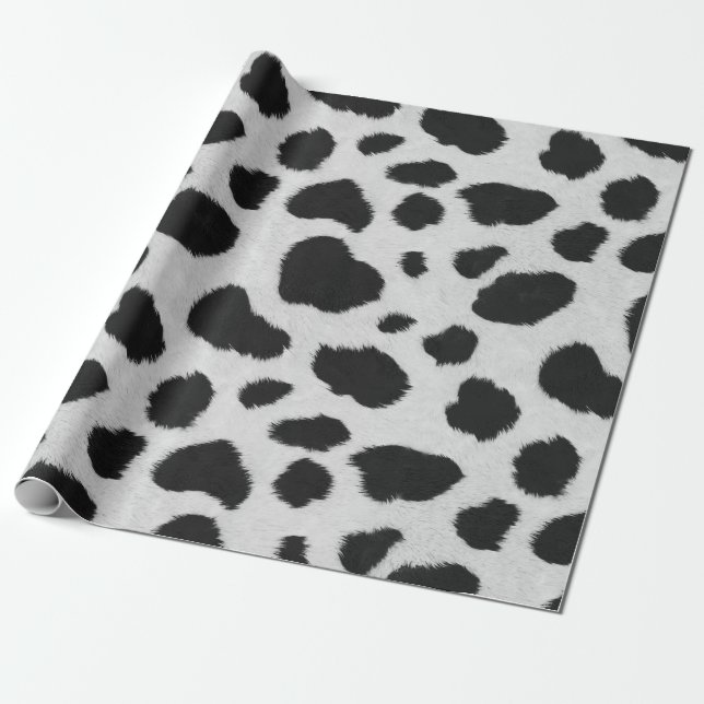 Black and white cow faux fur wrapping paper (Unrolled)