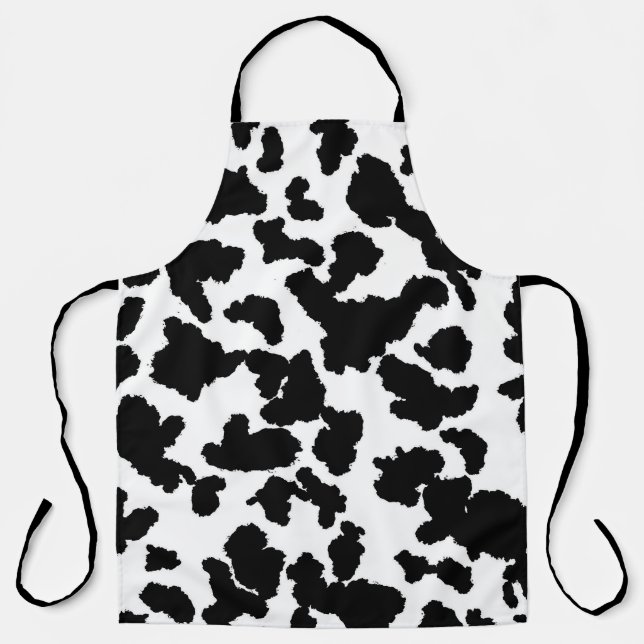Black And White Cow Hide Fur Pattern Apron (Front)