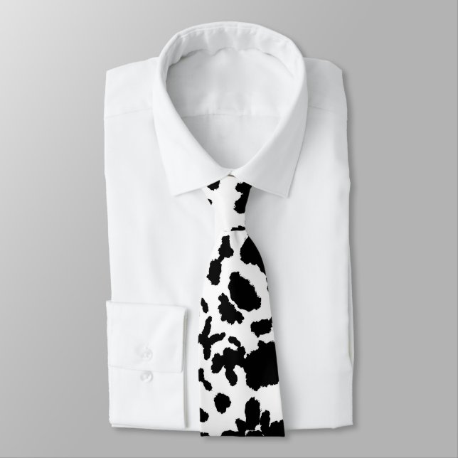Black And White Cow Hide Fur Pattern Tie (Tied)