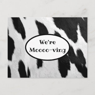 Black and White Cow Hide Look Moving Announcement Postcard