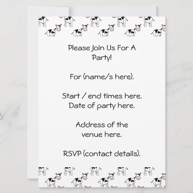 Black and White Cow Pattern. Invitation (Front)