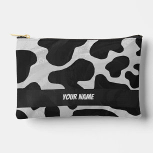 Black and White Cow Pattern Monogram Accessory Pouch