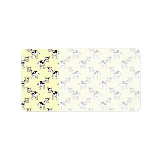 Black and White Cow Pattern on Light Yellow Label (Front)