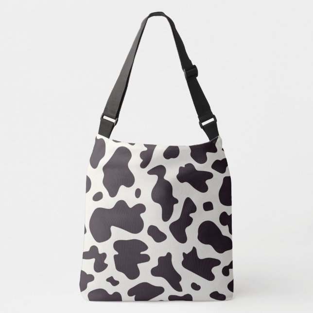 Black and White Cow Pattern Print Crossbody Bag (Front)