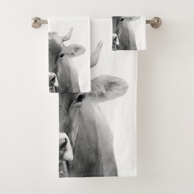 Black and White Cow Photo Bath Towel Set (Insitu)