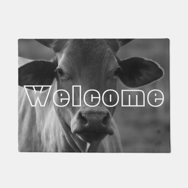 Black and White Cow Photo Bull Cattle Heifer Horns Doormat (Front)