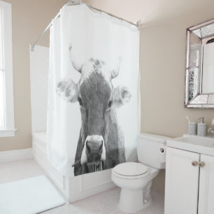 Black and White Cow Portrait Shower Curtain