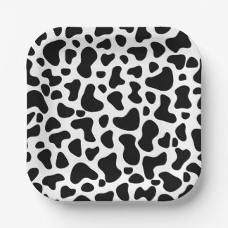 Black and White Cow Print Birthday Paper Plate