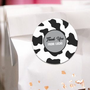 Black and White Cow Print Farm Barn Birthday Party Classic Round Sticker