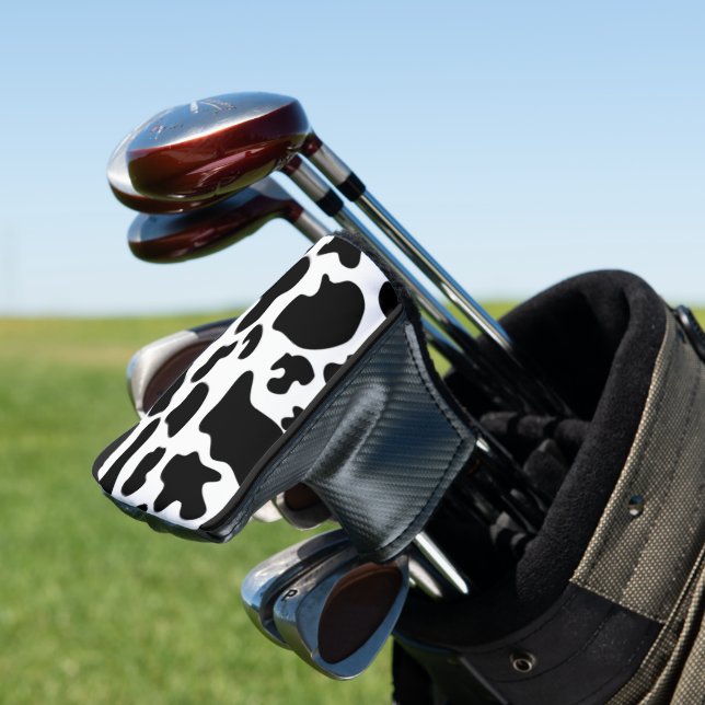 Black and White Cow print Golf Head Cover (In Situ)