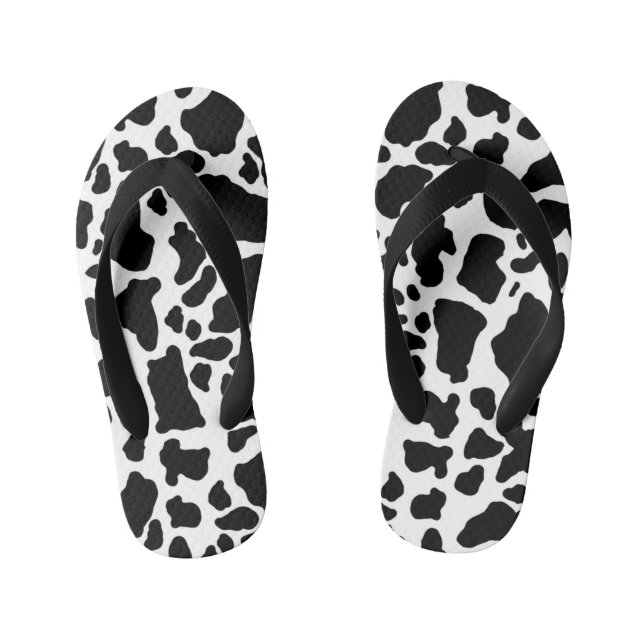 Black and White Cow Print Kid's Thongs (Footbed)