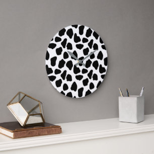 Black And White Cow Print Large Clock