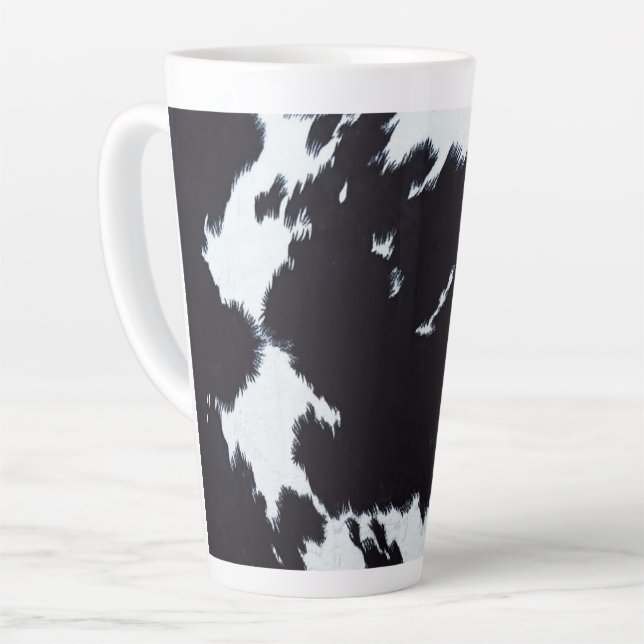 Black and white cow print latte mug (Left Angle)