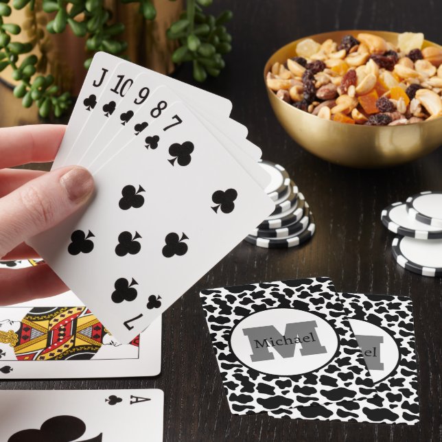 Black And White Cow Print Monogram  Playing Cards (In Situ)