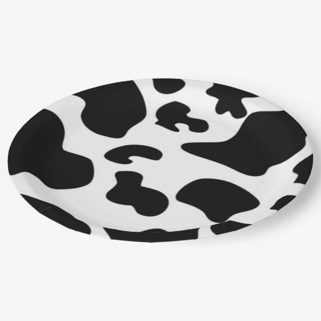 Black and White Cow print Paper Plate (Angled)
