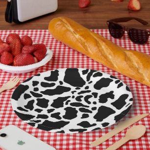 Black and White Cow Print Paper Plate