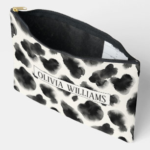 Black and White Cow Print Pattern Accessory Pouch