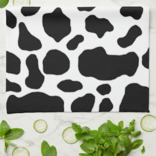 black and white cow print pattern tea towel