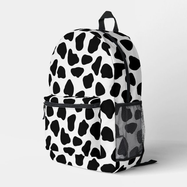 Black And White Cow Print Printed Backpack (Back Corner Right)