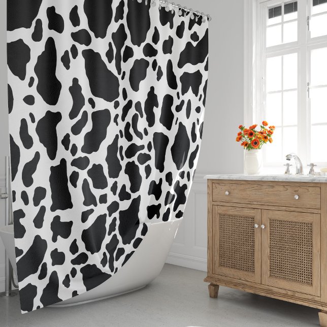 Black and White Cow Print Shower Curtain (Black & White Cow Spots Animal Print Pattern Shower Curtain by Looly Elzayat)