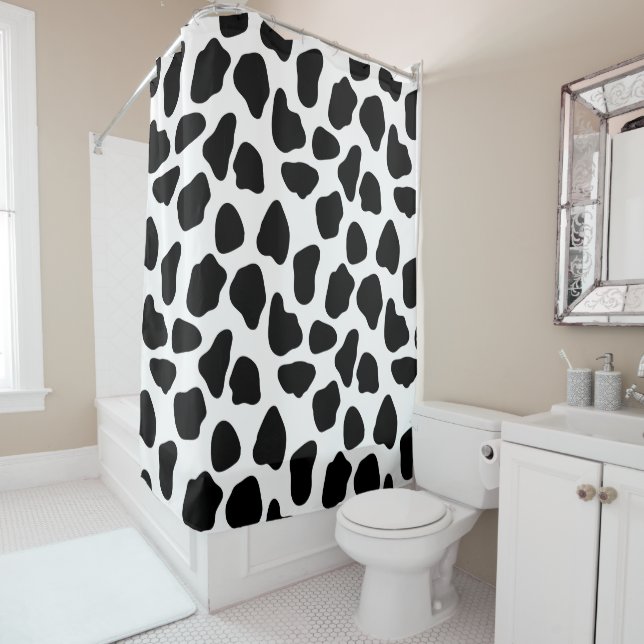 Black And White Cow Print Shower Curtain (In Situ)