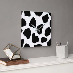 Black And White Cow Print Square Wall Clock