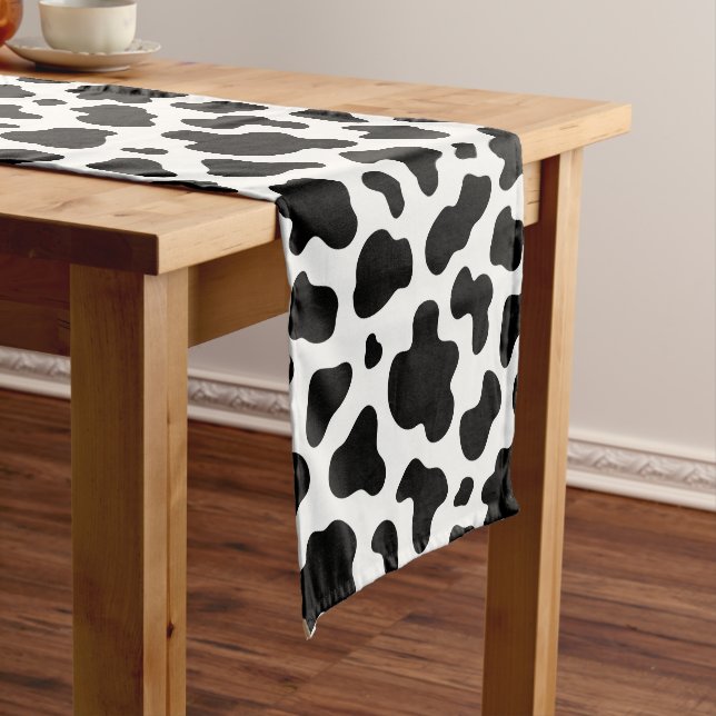 Black And White Cow Print Western Cowboy Southern Short Table Runner (In Situ)
