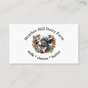 Black and White Cow Rose Wreath Dairy Farm Business Card