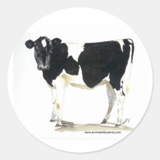 black and white cow round sticker