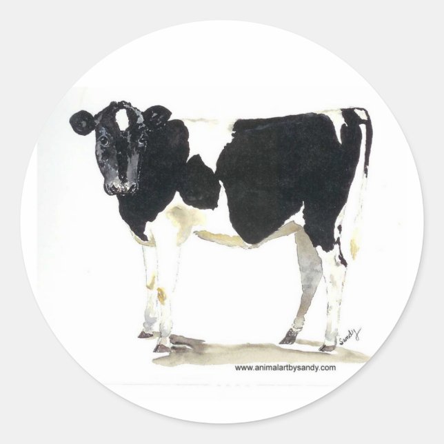 black and white cow round sticker (Front)