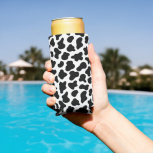 Black and white cow skin pattern seltzer can cooler
