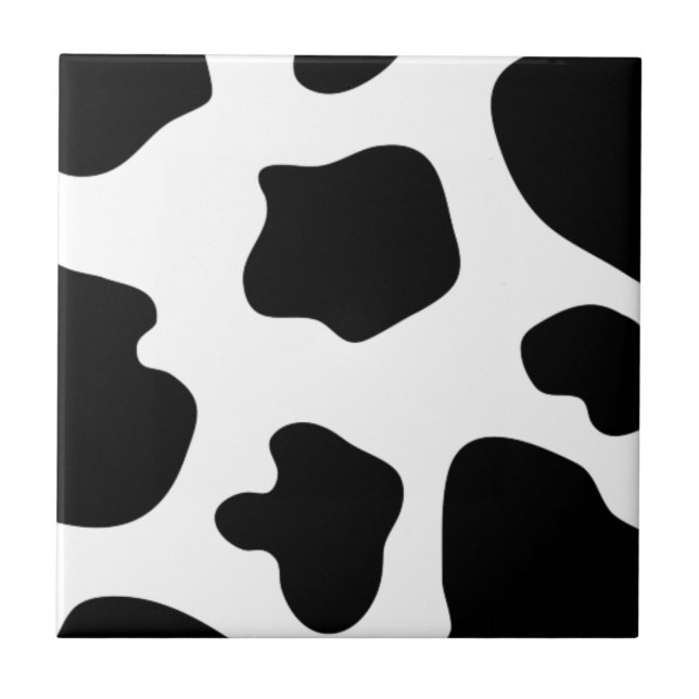 Black and white cow spots custom square ceramic tile (Front)
