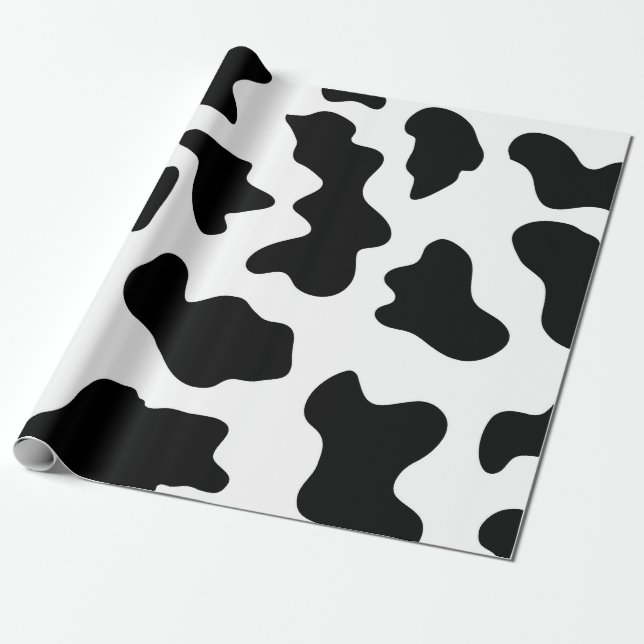 Black And White Cow Spots Fur Print  Wrapping Paper (Unrolled)