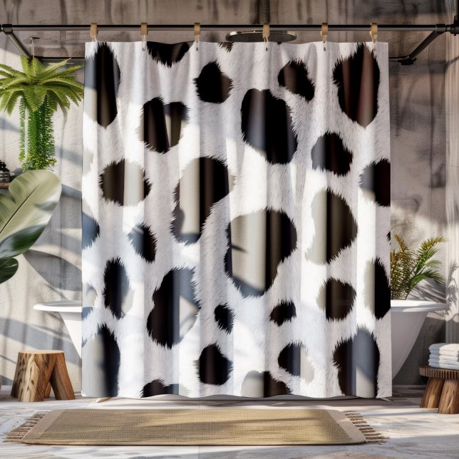 Black and white cow spots pattern faux fur texture shower curtain (Creator Uploaded)