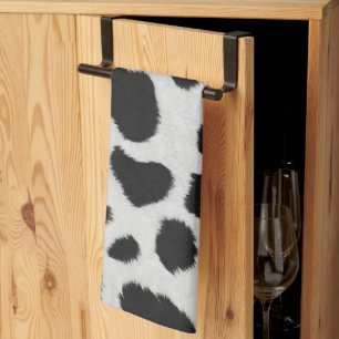 Black and white cow spots pattern fur texture tea towel
