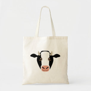 Black and White Cow with Horns on Tote Bag