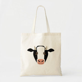 Black and White Cow with Horns on Tote Bag