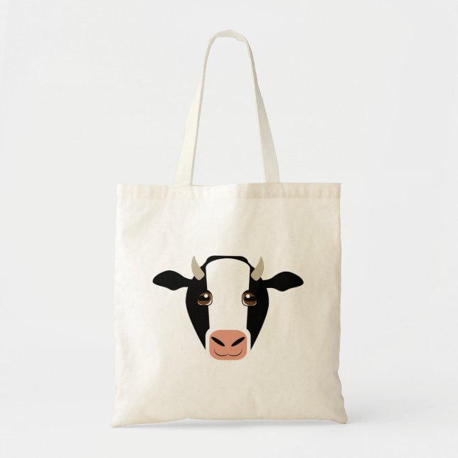 Black and White Cow with Horns on Tote Bag (Front)